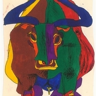 Yuan Yuansheng, Ox, Watercolor and pen on paper, 20.5x15cm, 1980