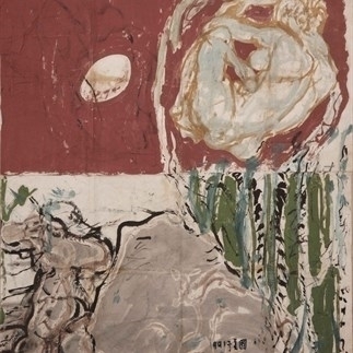 Yuan Yunsheng, A Woman with the Foolish Old Man ,1991, Color Ink painting on paper, 136x136 cm