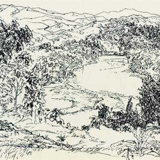 Yuan Yunsheng, Landscape in Yunnan, 1978, Pen on paper, 28x109cm