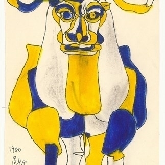 Yuan Yunsheng, Ox, Watercolor and pen on paper, 20.5x15cm, 1980