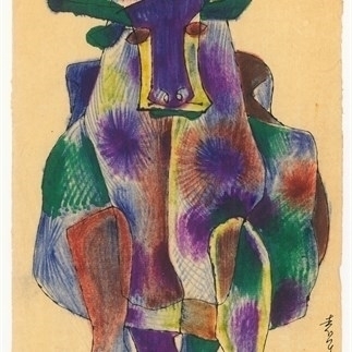 Yuan Yunsheng, Ox, Watercolor and pen on paper, 20.5x16.5cm