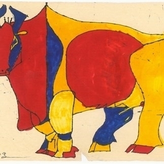 Yuan Yunsheng, Ox, Watercolor and pen on paper, 27x19.5cm, 1980