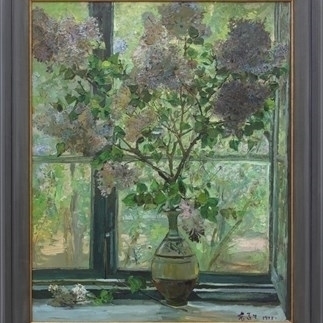 Yuan Yunsheng, Purple Lilics, 110x90cm, Oil on canvas, 1977