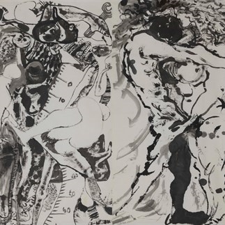 Yuan Yunsheng, Ruler·Measu Rement,  1990-2016, Ink painting on paper, 180 x194 cm