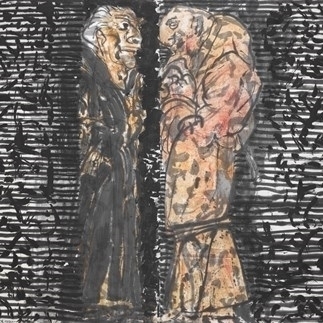 Yuan Yunsheng, Secret Discussion, 1991, Ink painting on paper, 180 x 192 cm