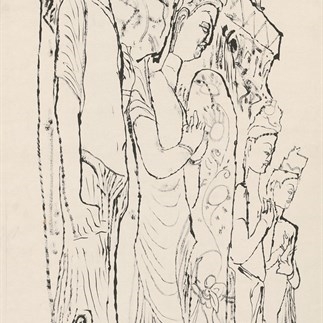 Yuan Yunsheng, Sketch of Dunhuang Buddha Statues, 137x66cm, Ink on rice paper, 1981