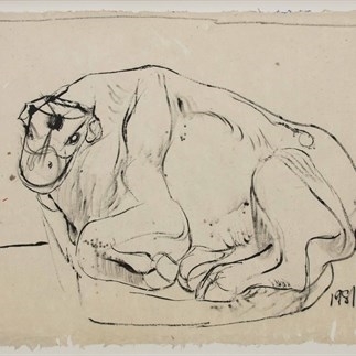 Yuan Yunsheng, Sketch of Stone Beast in Huo Qubing's Tomb, Ink on paper, 66x99cm, 1981