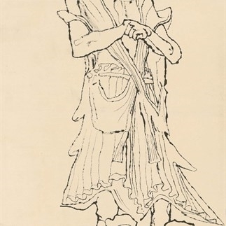 Yuan Yunsheng, Sketch of the Dunhuang Yasha side-standing statue, 133x67.5cm, Ink on rice paper, 1981