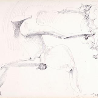 Yuan Yunsheng, The Flying Man, 51x76cm, Pen on cardboard, 1985