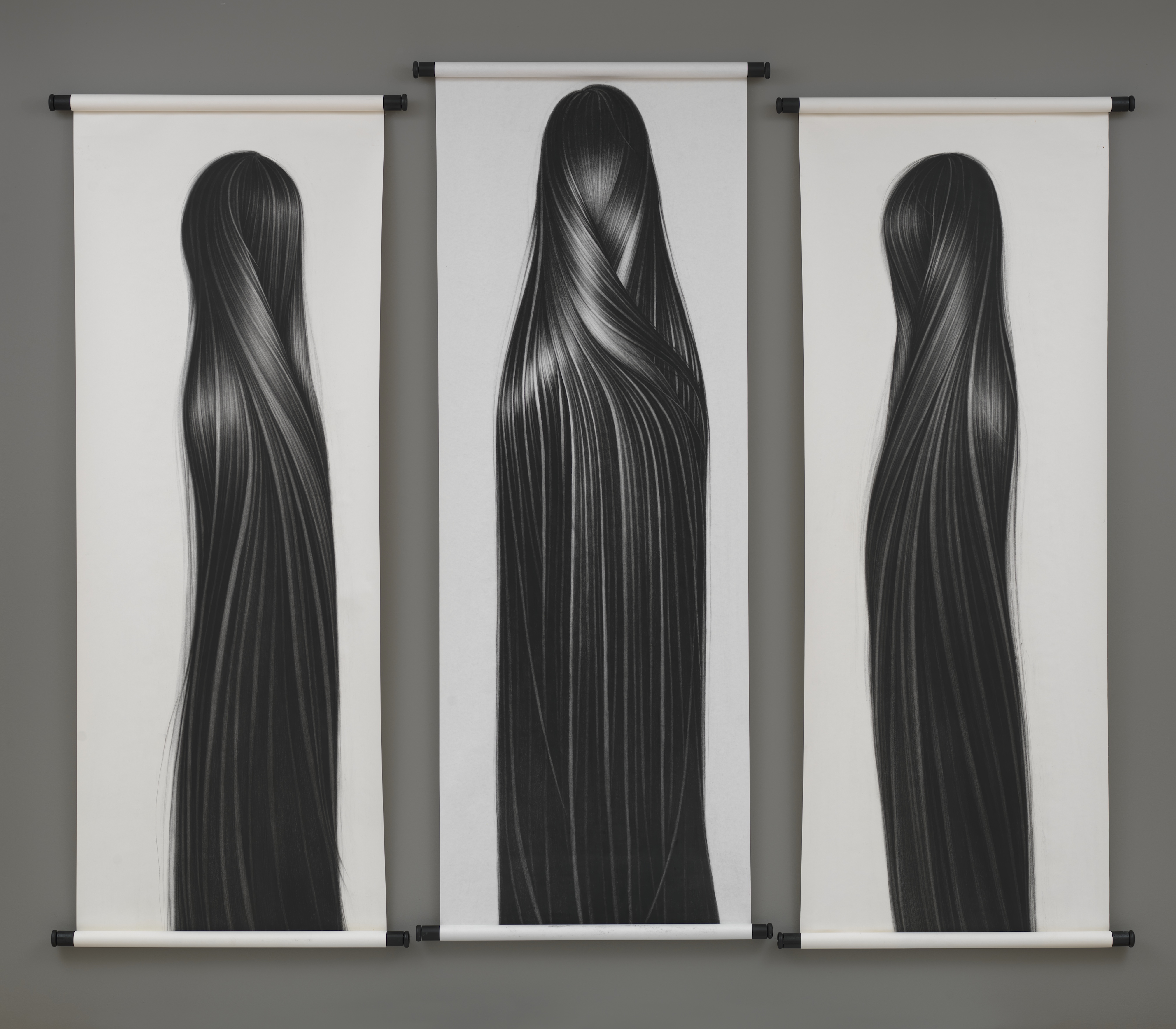 Three Graces, triptych£¬ 8ft H x 3ft W each charcoal on paper with scrolls drawings,  2012.jpg