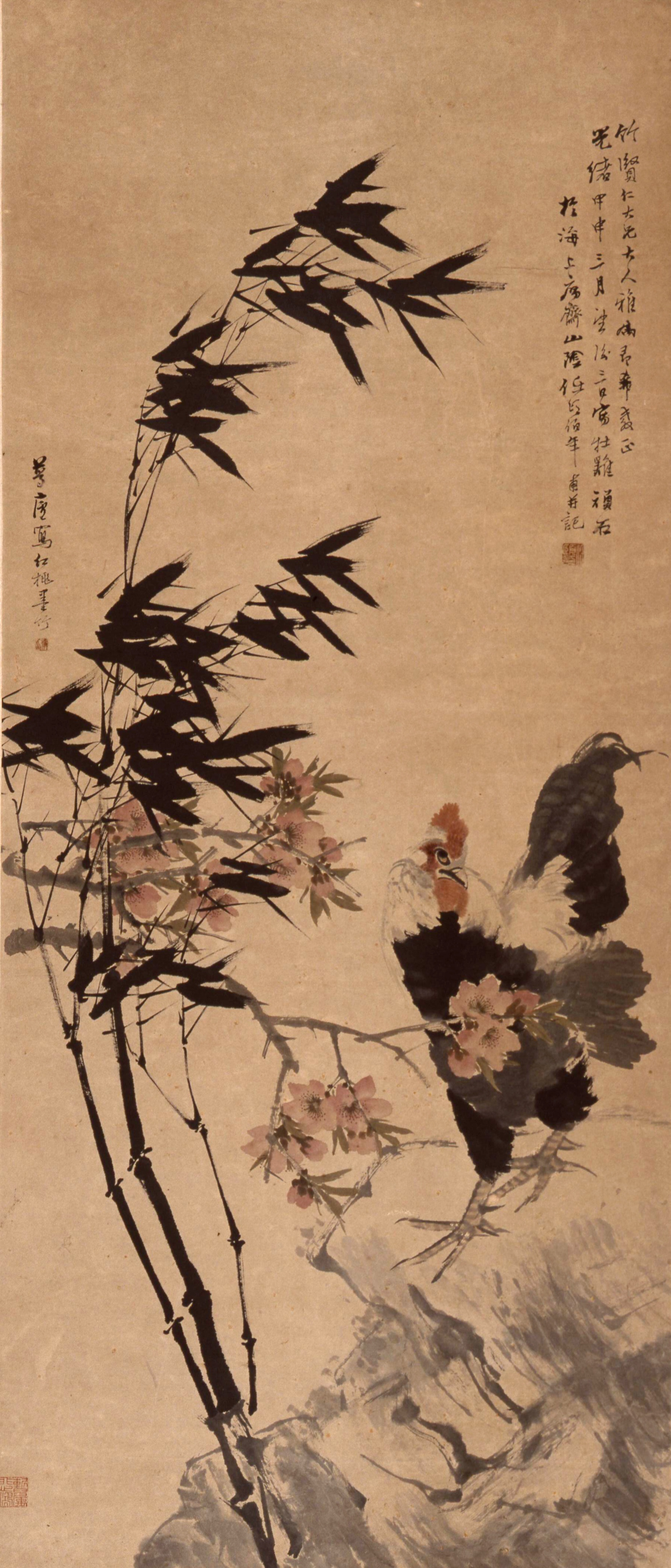 图15、任伯年 《牡鸡顽石》 纸本设色126×54.5cm 1884年 ©徐悲鸿纪念馆藏 .jpg