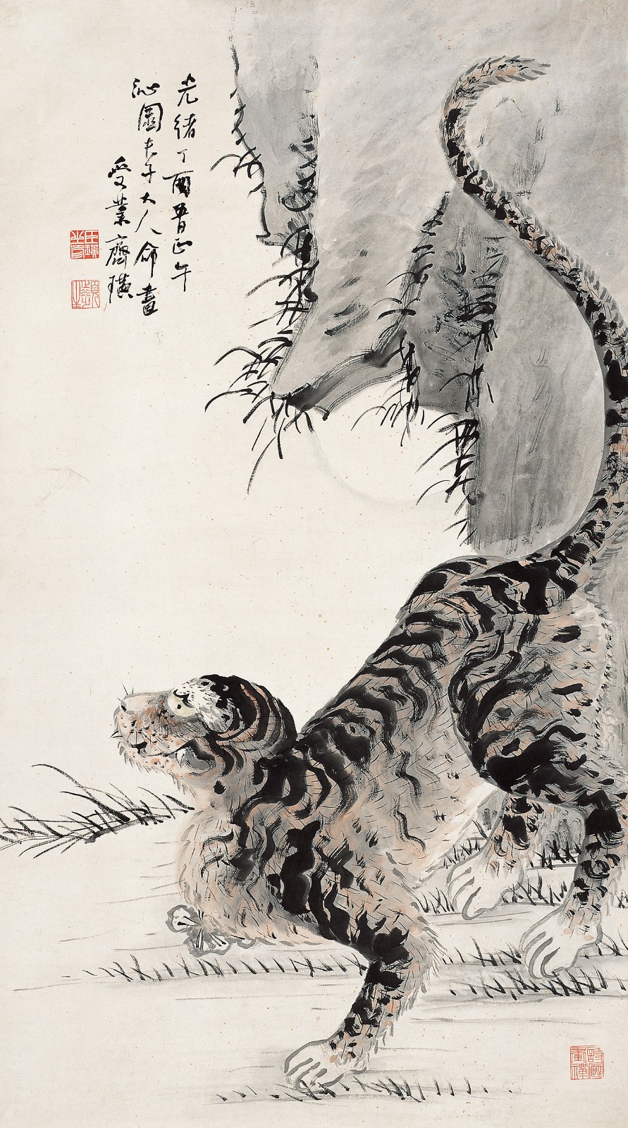 04-老虎图 齐白石 1897年146×81.4cm 纸本设色 辽宁省博物馆藏.jpg