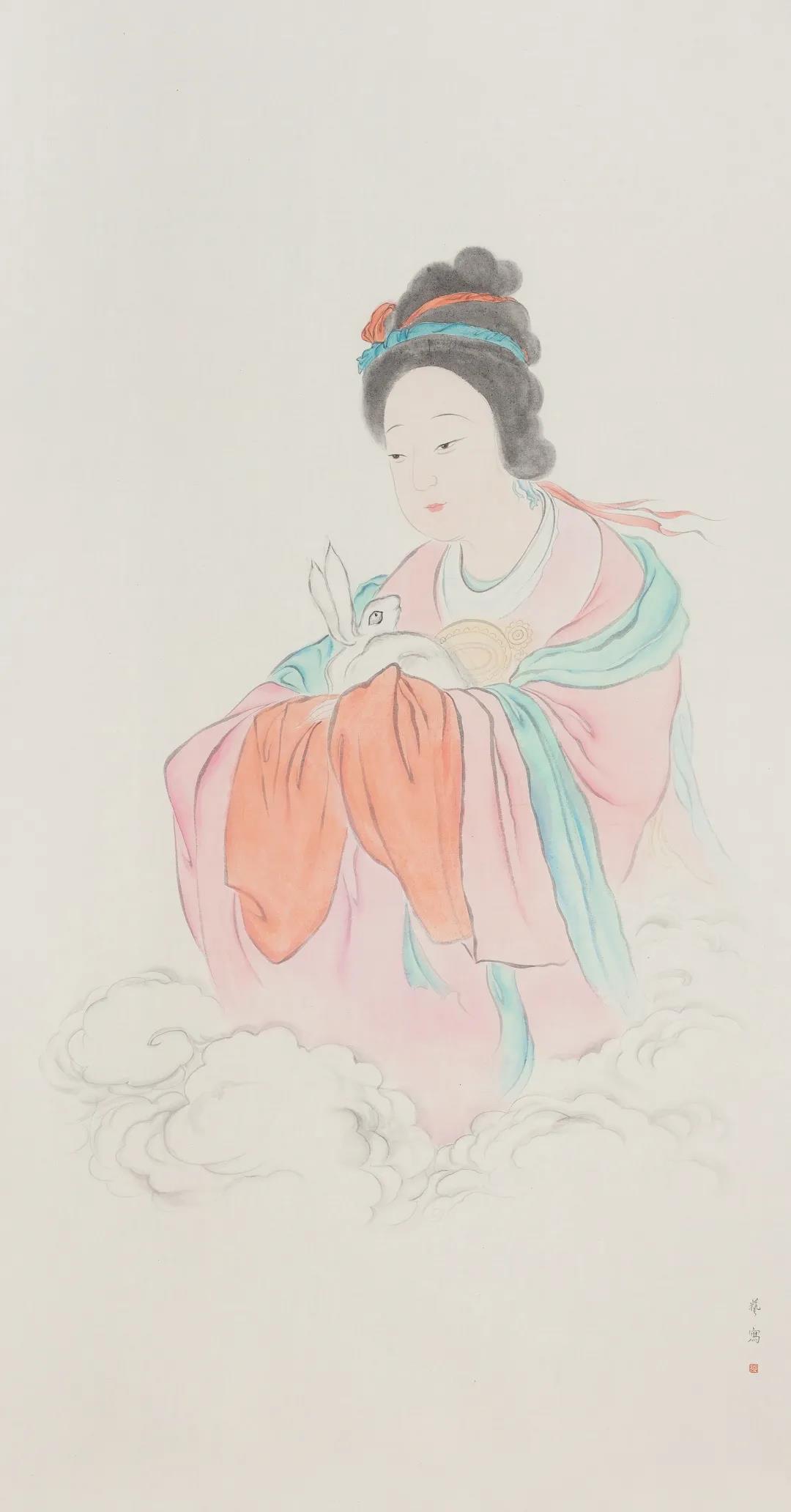 武艺，玉兔嫦娥，180×97cm，纸本水墨设色，2020.jpg