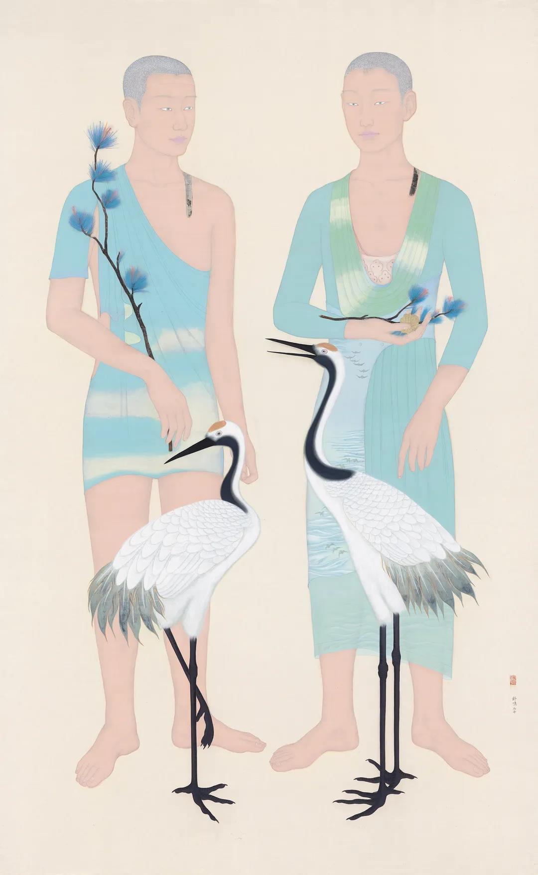 祝铮鸣，翠隐，193×120cm，绢本设色，2016.jpg