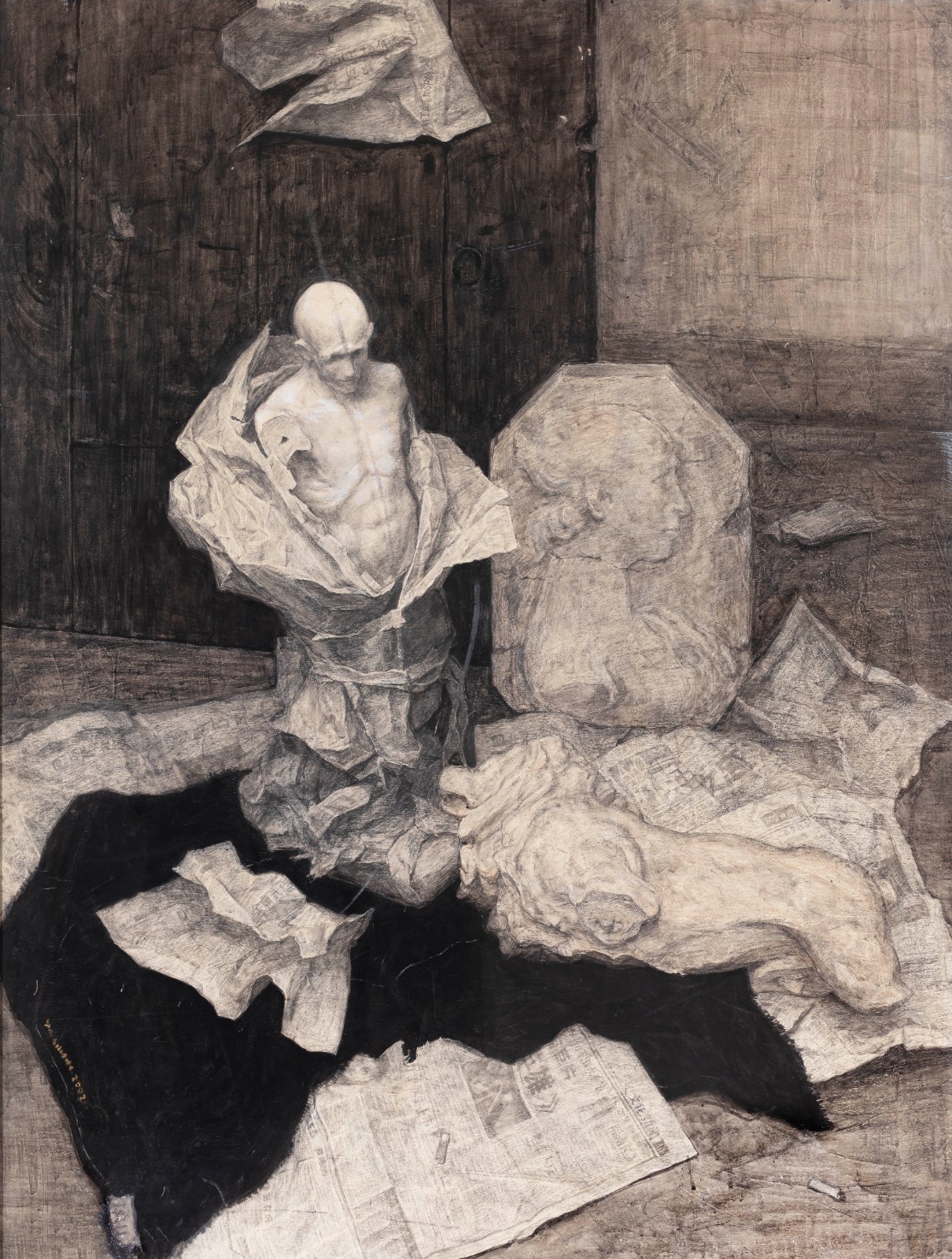 33 Zheng Jiang, “Still Life Combination”, 90×120cm, Charcoal and toner on paper, 2004, Instructor Ye Nan.jpg