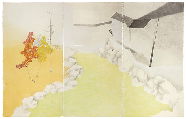 Shen Qin, Green Garden, 2021, Ink and Color on Paper, 141.5x225cm（141.5x75cmx3）.jpg