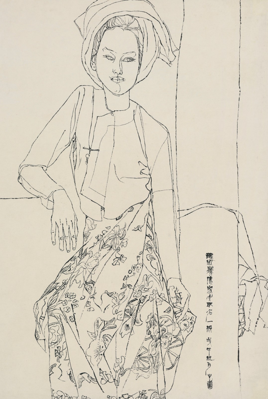 27 傣女一般像，Portrait of the Dai girl Yiban, Ink on Xuan paper 毛笔宣纸，68x95cm，1978秋.jpg