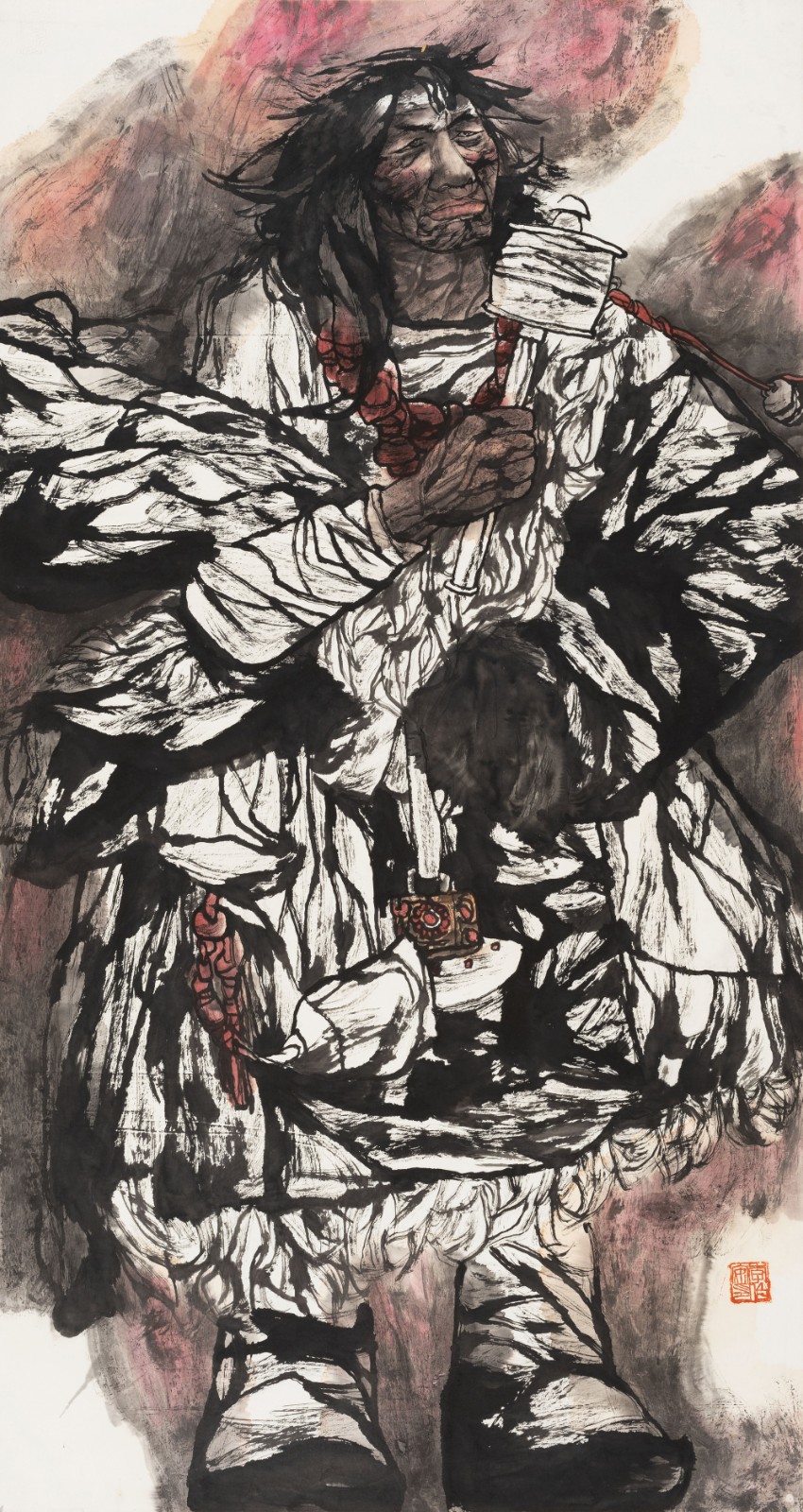 1-3 李伯安 巴颜喀拉人物组画03 纸本水墨设色 180cm×98cm 1989-1998.jpg