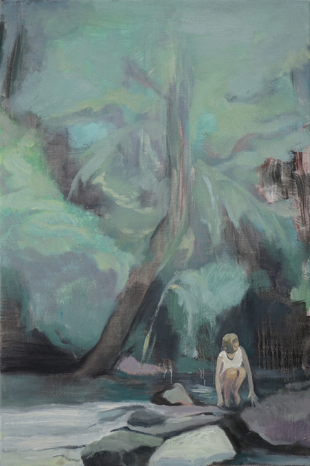 何佳《小湖边的女孩》30x60cm 布面油画.JPG