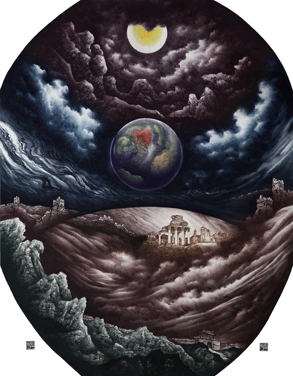 Jizi, Between Sky and Earth,2009. Ink and color on paper, 184 ×145 cm.jpg