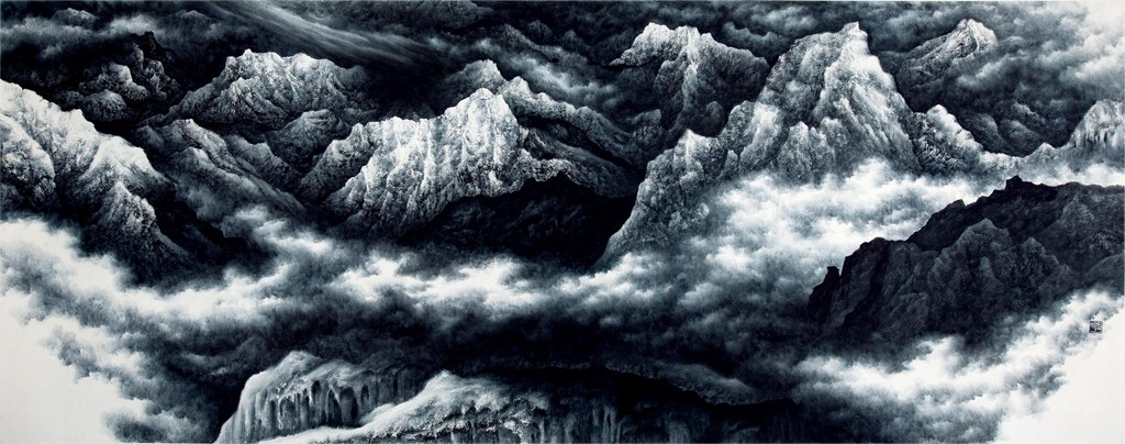 Jizi, Flying Snow No. 2, 2010. Ink and color on paper, 145 × 366 cm.jpg