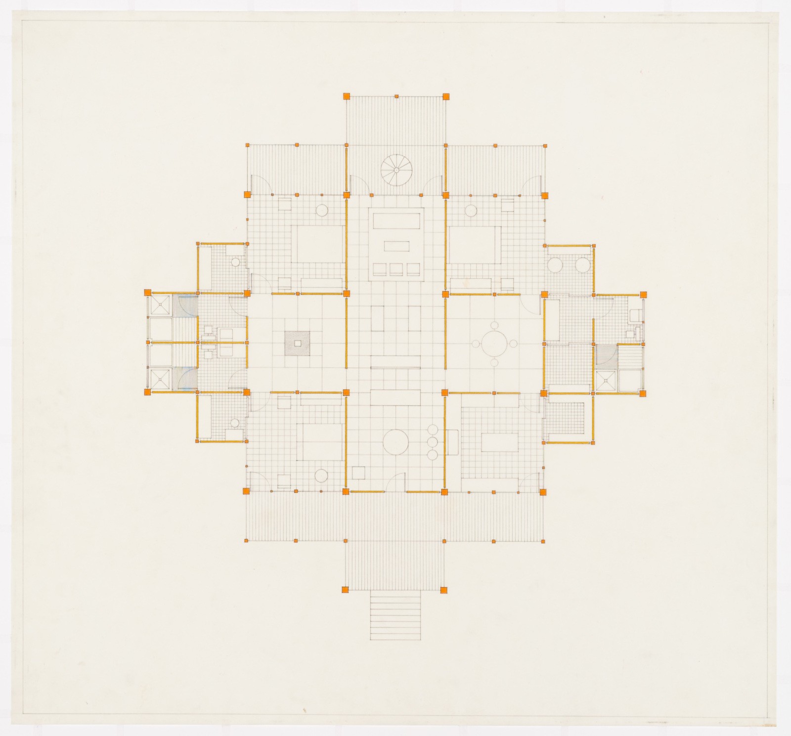 Plan for Texas House 1, 1954-1963, graphite with coloured pencil on translucent paper, 80x84cm..jpg