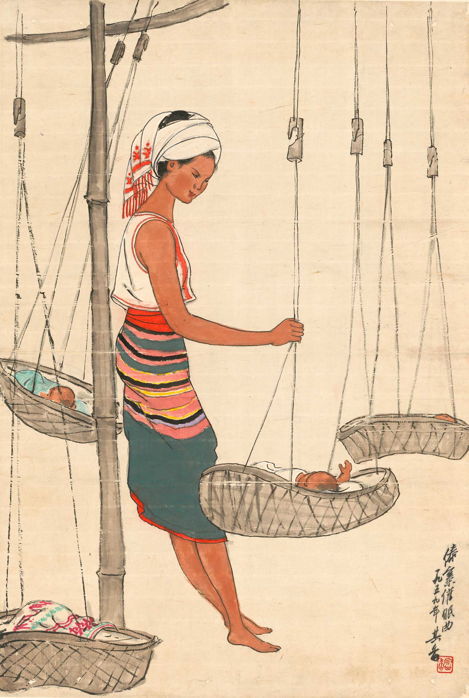 宗其香，傣寨催眠曲，纸本水墨设色，70×47cm，1959.jpg