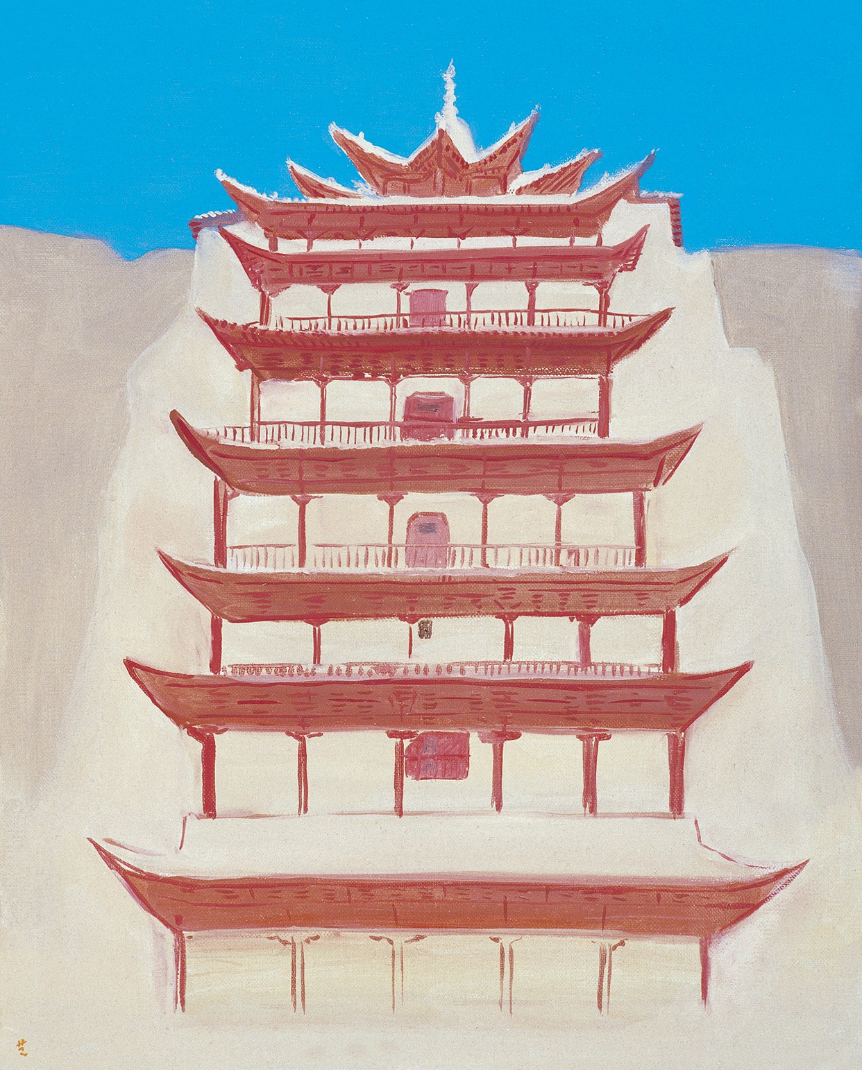 31 莫高窟九层楼   50cm×40cm  布面油画  2010   武艺.jpg