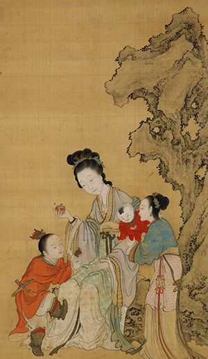 Kang Tao, (c. 1693 – c. 1763), Ladies with Children in a Garden(detail), 1721, ink and color on silk.jpg