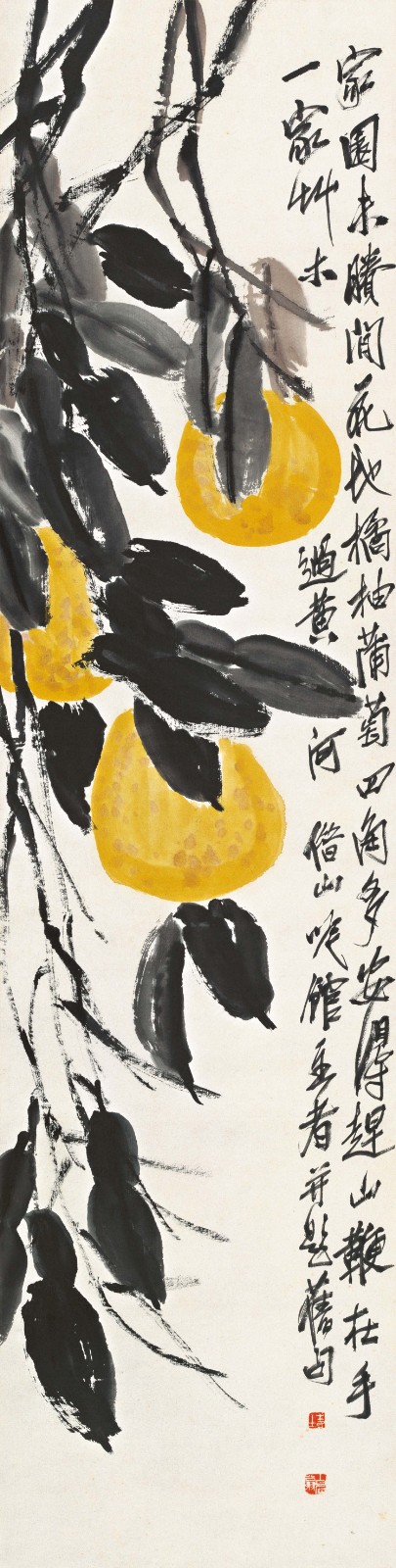 柚 齐白石 133cm×33.5cm 纸本设色 无年款 北京画院藏.jpg