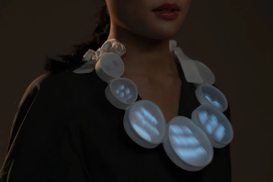 26 Hu Bei, “1.2 meters”, Video 2′, physical size 20.3×25.7cm, Arduino, interactive sensors, silk, nylon, LED lights, flexible circuits and other mixed media.jpg