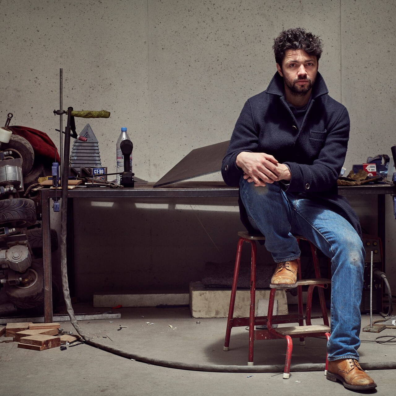 Conrad Shawcross at his east London studio CREDIT Ben Quinton.jpg