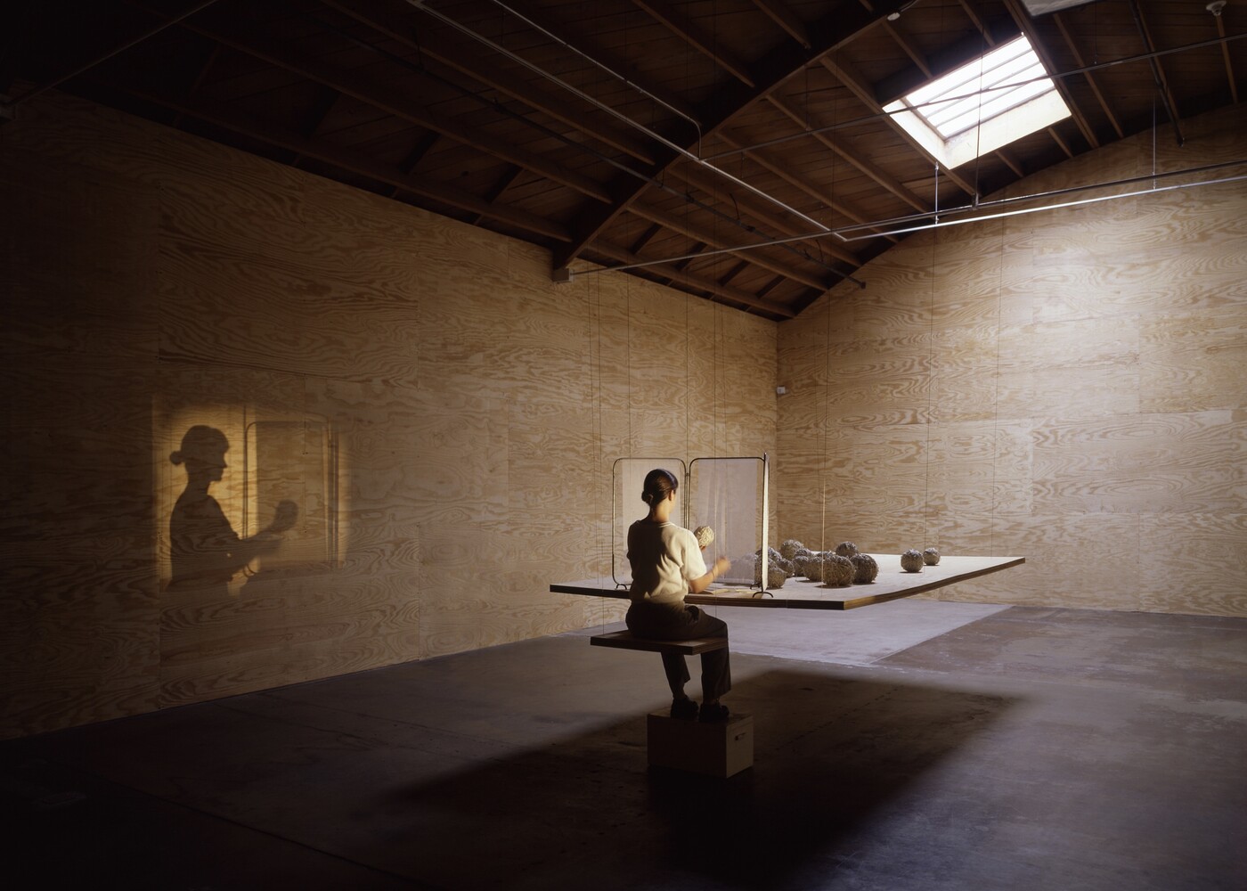 Ann Hamilton, lineament, 2022. Ball Wound from strips of text, book, wood, cloth. Variable sizes. Installation view, Ruth Bloom Gallery, Santa Monica, California, 1994. Photo by Robert Wedemeyer.jpg