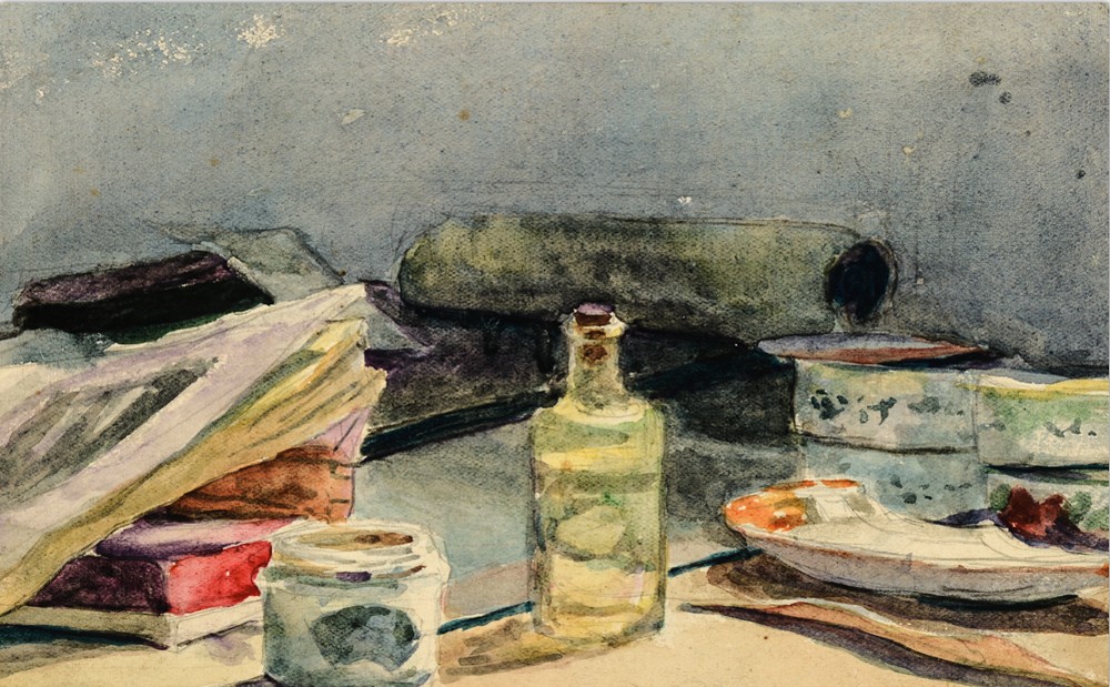 07 Desk of the National Central University, Watercolor on paper, 12×18cm, 1944.jpg