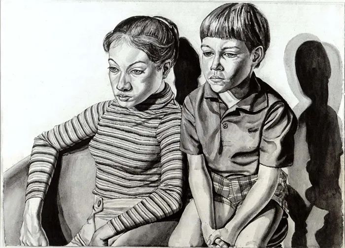 04Michael Berger's Children 的肖像（彩色绘画的黑白），1970 年（philippearlstein.com）.jpg