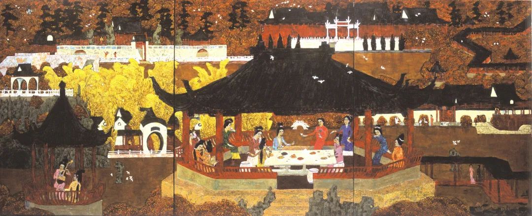 06红楼金秋  漆绘壁画  155×330㎝  1988  广州海珠楼大酒店.jpg