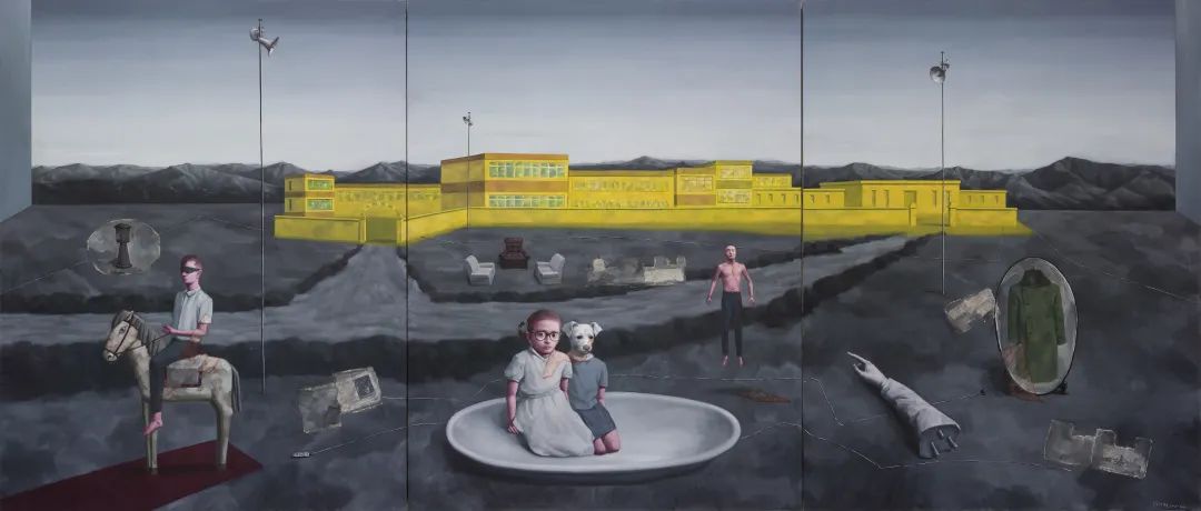 Zhang Xiaogang, Stage Castle No. 3, 2020. Oil on paper, paper and magazine collage, 260x600cm © Zhang Xiaogang, Image Courtesy Zhang Xiaogang Studio.jpg