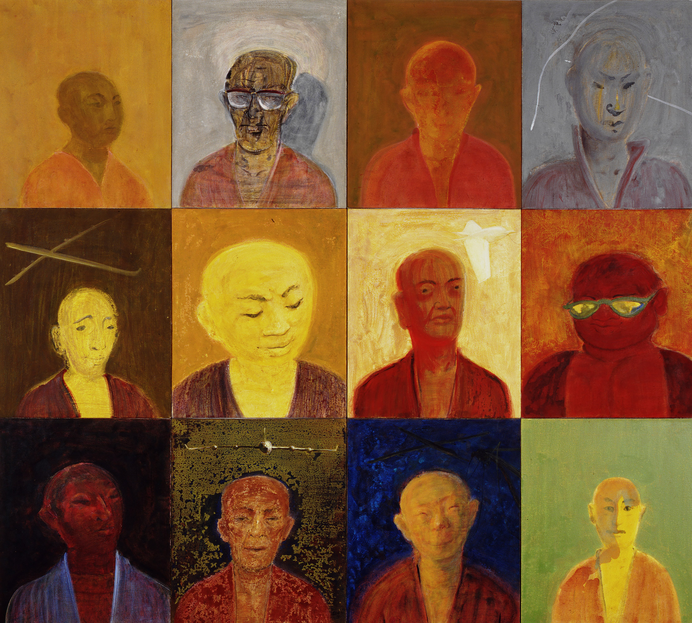 《十二喇嘛》布面丙烯综合材料2005年180x200cm.jpg