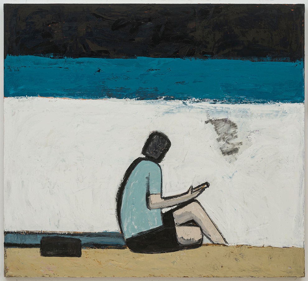 无题——水边阅读与石头 Untitled—Waterside Reading and Stone，2022，布面油画 oil on canvas，200×220 cm.png