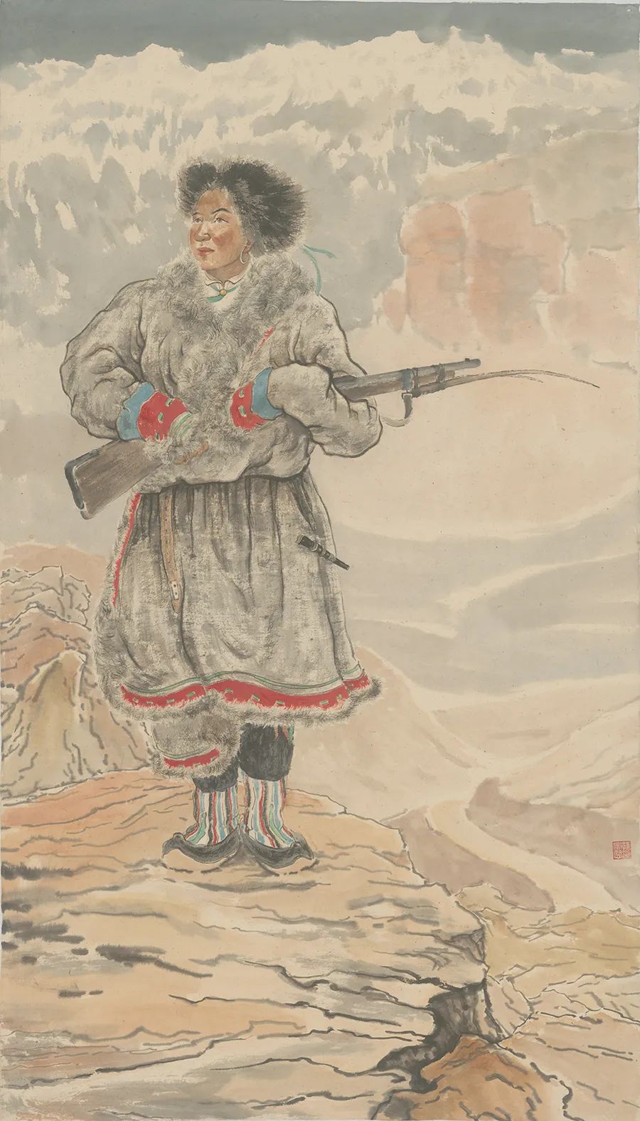 35 孙宗慰《守卫者》纸本彩墨，111.5×63.5cm，1945年，家属提供 .jpeg