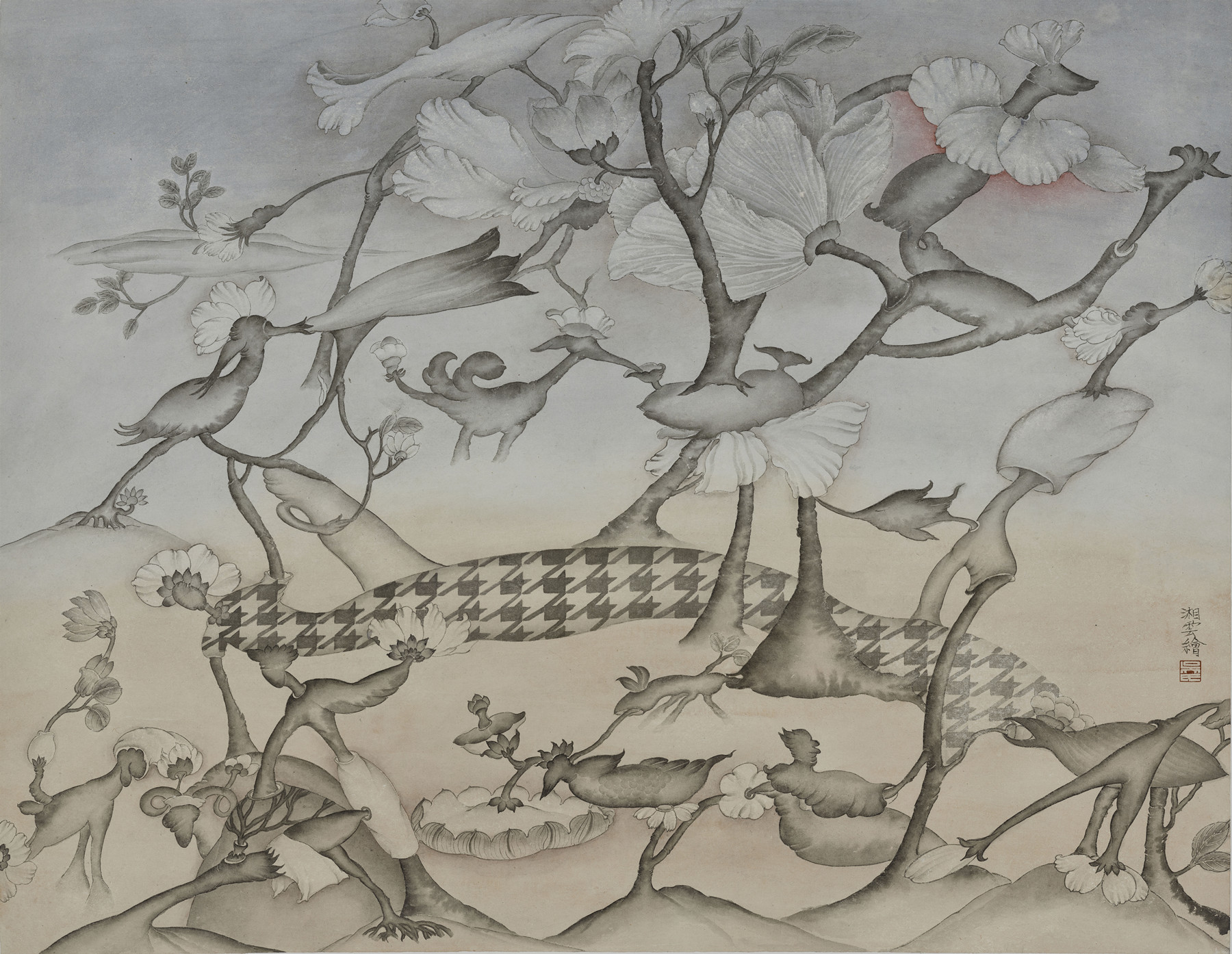 10《链接的千鸟纹之二》纸本设色，69x90cm，2014年.png