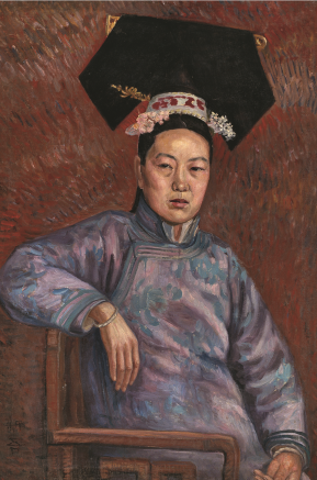 《旗装女人像》，吴法鼎，布面油彩，94×63cm，20世纪20年代，中央美术学院美术馆藏.png