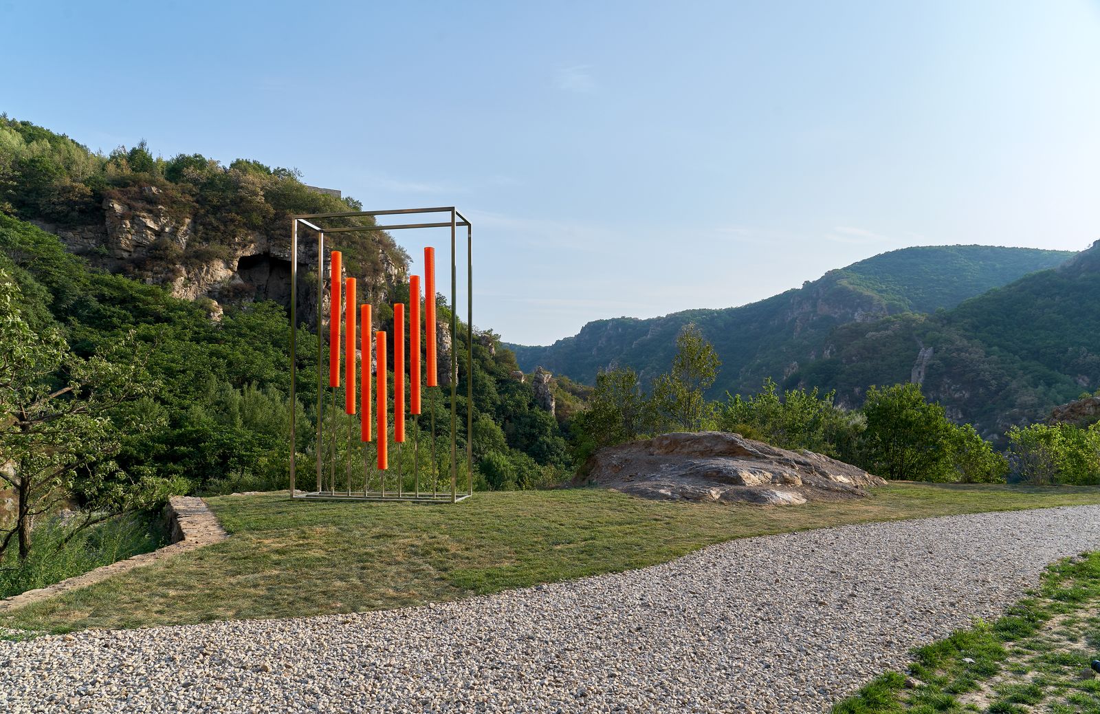 Alina Chaiderov, Phoenix (2023). Stainless steel, cable protection tube. 512 x 300 x 100 cm. Produced by Aranya Plein Air Art Project 2023. Exhibition view of Aranya Plein Air Art Project.jpg