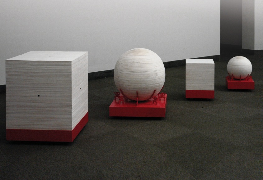 Lu Shengzhong, Square Earth, Round Heaven, 2007; Paper sculptures on metal platforms, Set of 4, dimensions variable, Largest 33x31x31cm, LSZ-SCP-7006.jpeg