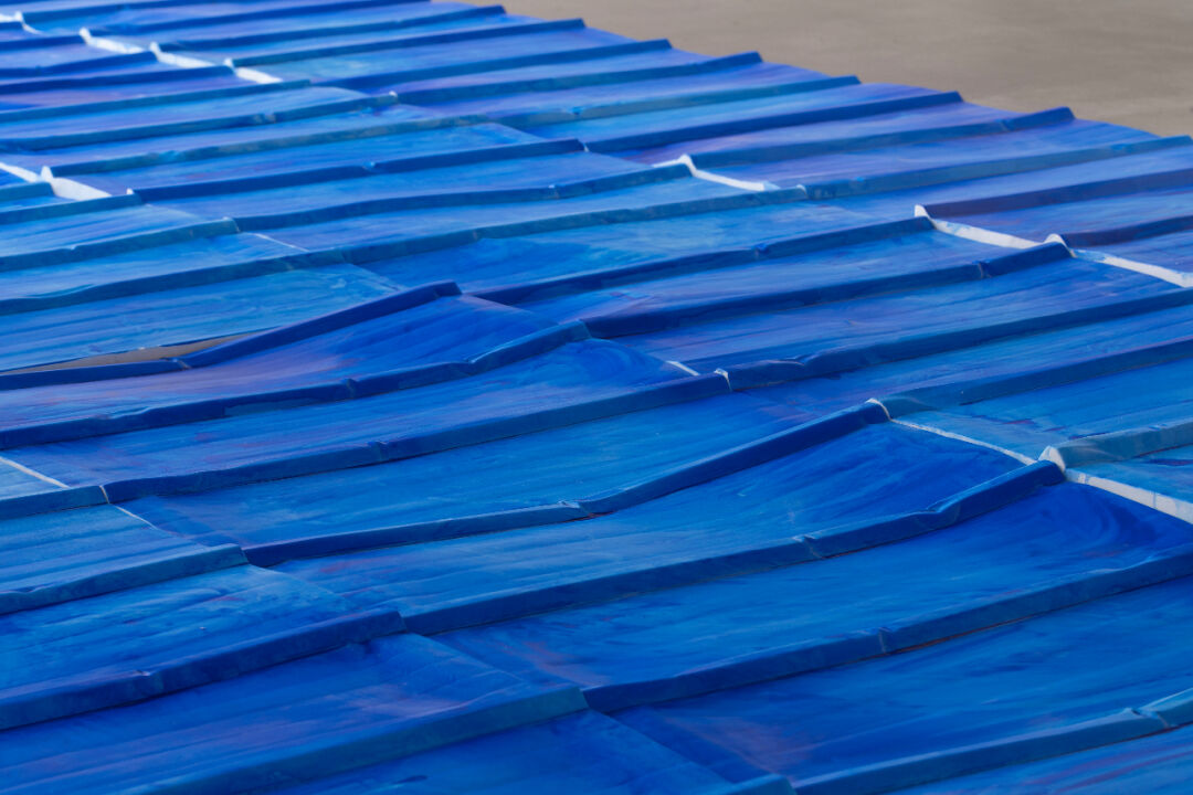 Hu Qingyan, Blue on the ground, 2022, white marble, water paint, installation size variable, each 68 × 68 cm, detail.jpg