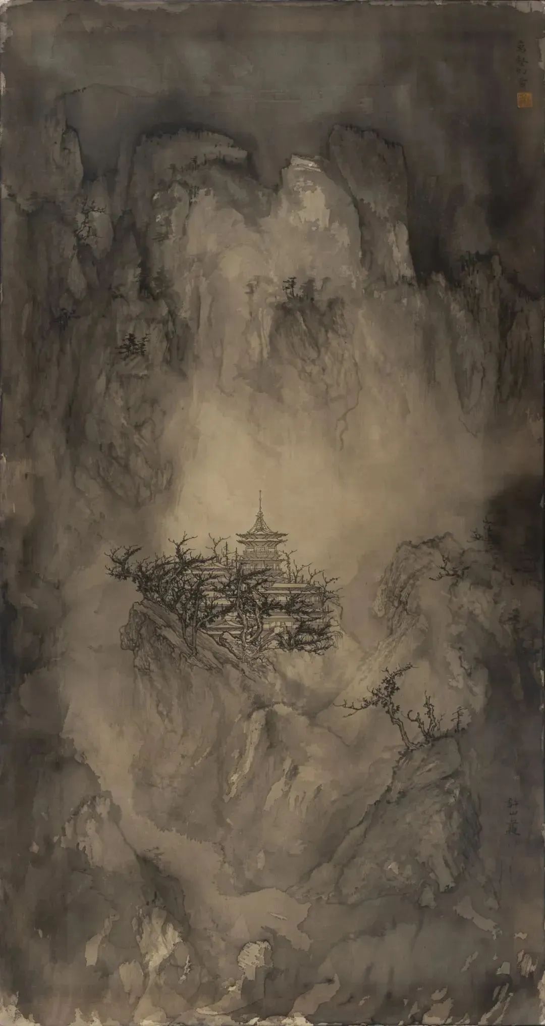 Qiu Ting, A Thousand Gullies Covered by Fantasy Snow, Ink on silk, 128cm×68cm, 2020.jpg